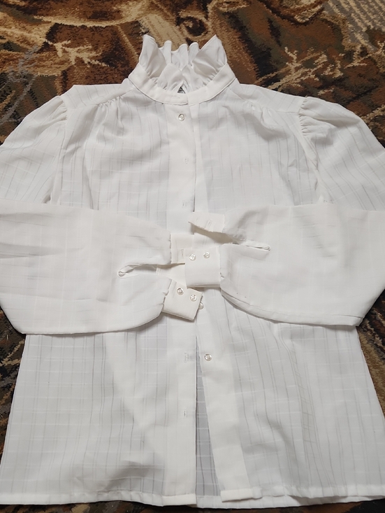 Jonquil Tops - Vintage Ruffled High-Neck White Button-Down Blouse